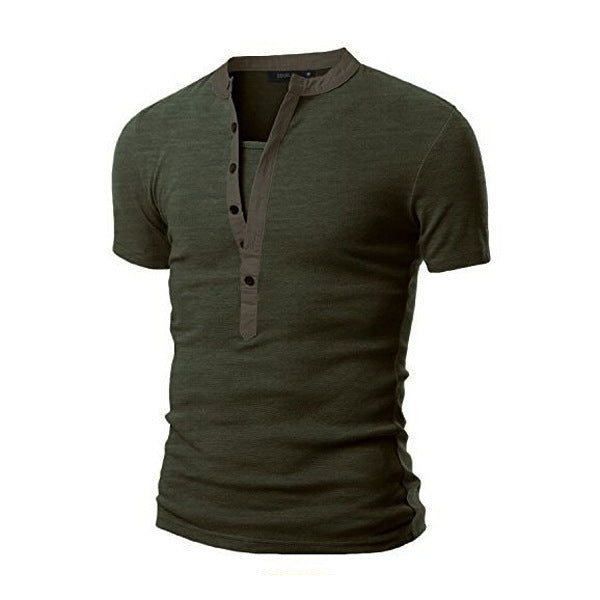 Men's Neckline Stitching Slim Short Sleeves