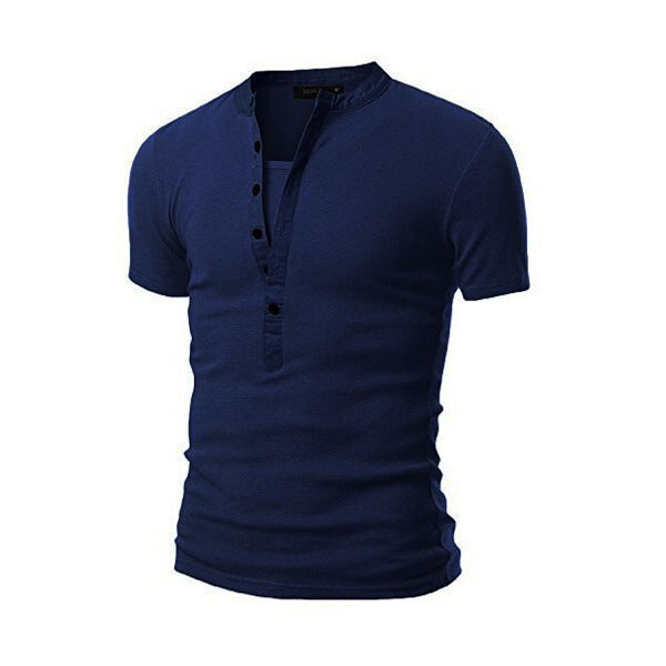 Men's Neckline Stitching Slim Short Sleeves