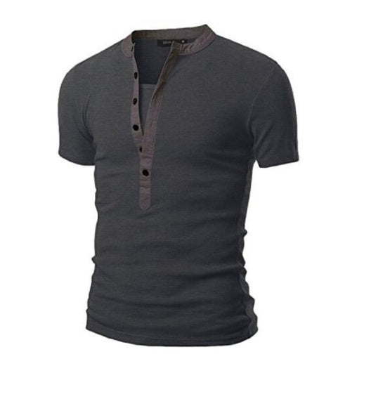 Men's Neckline Stitching Slim Short Sleeves