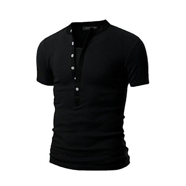 Men's Neckline Stitching Slim Short Sleeves