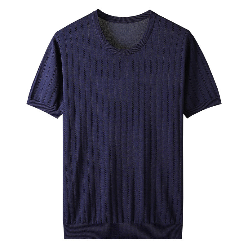 Thin Plus Size Hollow Out Ice Silk Knitted Men's Short Sleeve T-shirt