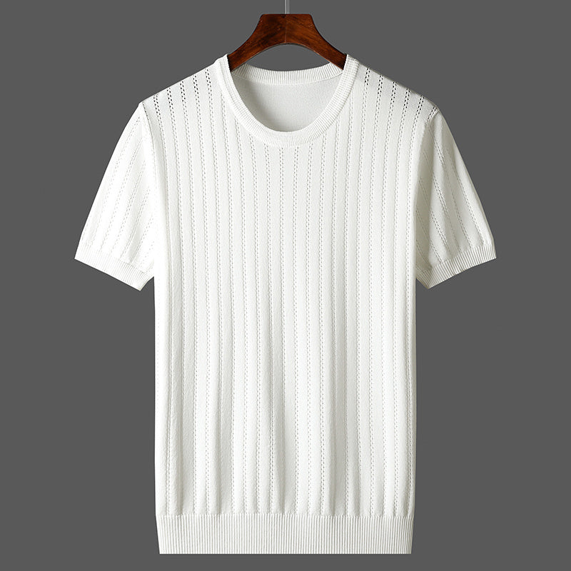 Thin Plus Size Hollow Out Ice Silk Knitted Men's Short Sleeve T-shirt